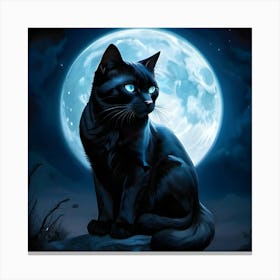Black Cat With Moon Canvas Print