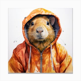 Watercolour Cartoon Capybara In A Hoodie 3 Canvas Print