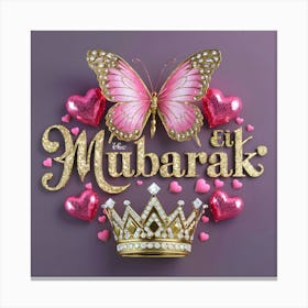 Eid Mubarak card with flowers and butterflies Canvas Print