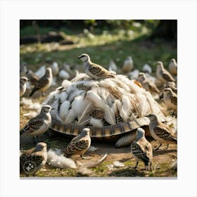 The Birds Gathered Around The Pile Of Feathers Their Songs Filling The Air It S A Farewell Hymn A Celebration Of The Tortoise S Life And Legacy (1) Canvas Print