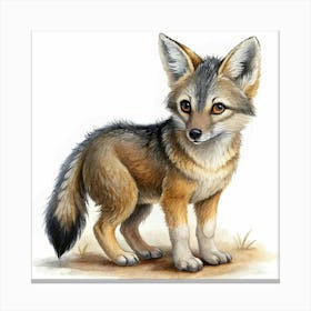 Watercolor Illustration Of A Kit Fox Pup Canvas Print