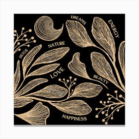 Gold Leaves And Flowers Canvas Print
