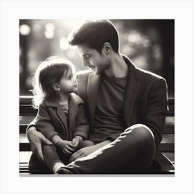 Father And Daughter Sitting On Bench Canvas Print