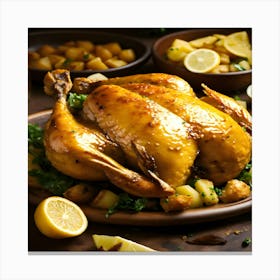 Roast Chicken With Potatoes And Lemons Canvas Print