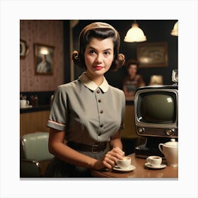 Girl In A Cafe 2 Canvas Print
