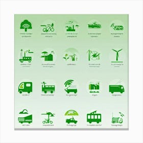 Collection Of Modern Transportation And Environmental Icons For Web Featuring Integrates A Flat Des Canvas Print