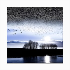 Winter Landscape With Birds 4 Canvas Print