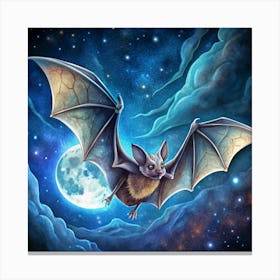 Cartoon Bat Flying In A Starry Night Sky Canvas Print