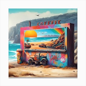 Coffee Bar Billboard Beckoning By The Ocean Canvas Print