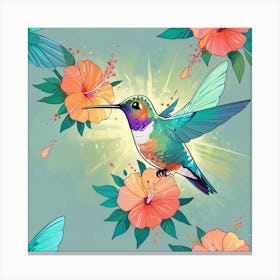 Hummingbirds And Flowers Art Print Canvas Print