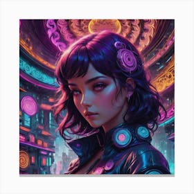 Beautiful girl in retro style city Canvas Print