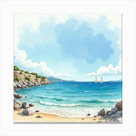 Watercolor Calypso With Enchanting Greek Sea Background 1 Canvas Print