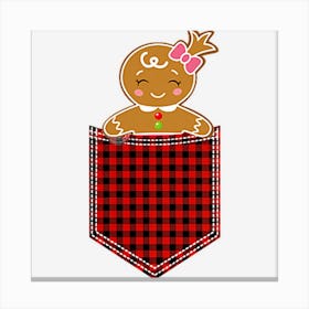 Plaid Gingerbread Girl Cookie In Pocket Buffalo Christmas Canvas Print