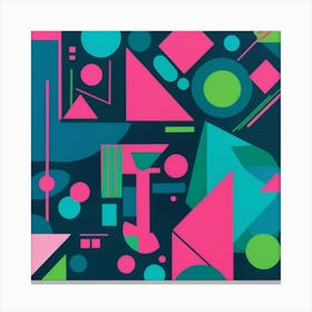 Vibrant Retro Geometric Shapes In Bright Blue Pink And 2 Canvas Print