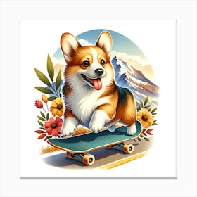 Corgi Skateboarding Canvas Print