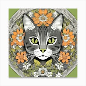 william morris Cat With Flowers 6 Canvas Print