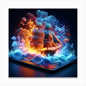 Luminous sailboats amid thick smoke 4 Canvas Print