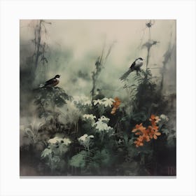 Birds Dark Watercolour & Ink Painting Canvas Print