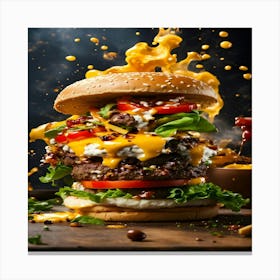 Big Burger Splashing Canvas Print
