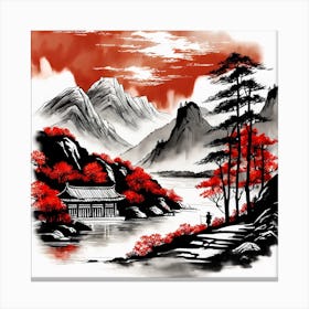Chinese Landscape Mountains Ink Painting (7) 2 Canvas Print