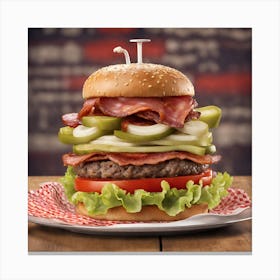 Burger With Bacon And Pickles Canvas Print
