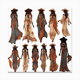 Silhouettes of women in boho style 2 Canvas Print