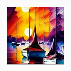 Sailboats At Sunset Canvas Print