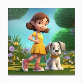 Girl And Her Dog Canvas Print