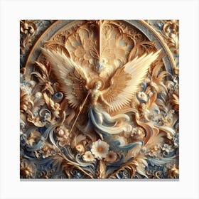 Angel S Apparition With Flower Decoration In Gold And Blue Color Illustration 1 Canvas Print