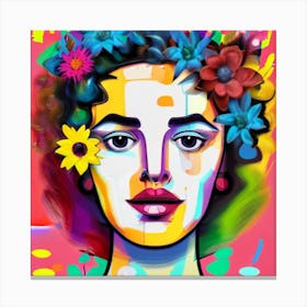 Woman With Flowers On Her Head 1 Canvas Print