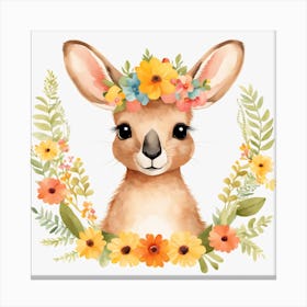Floral Baby Kangaroo Nursery Illustration (4) Canvas Print
