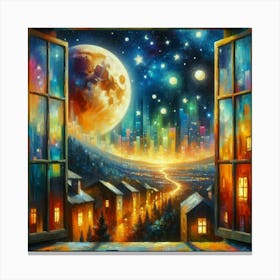 Moon Through The Window Canvas Print