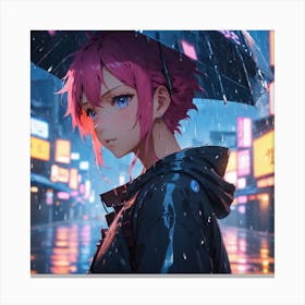Anime Girl In Rain Canvas Print