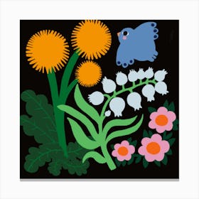Bird And Flowers Square Canvas Print
