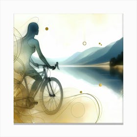 Cyclist Rest By A Lake Creative Drawing Canvas Print