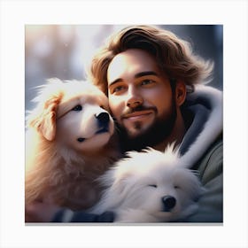 Portrait Of A Man Hugging His Dogs Canvas Print