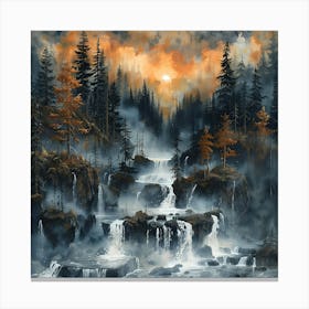 Waterfalls In The Forest, Impressionism and Realism Canvas Print