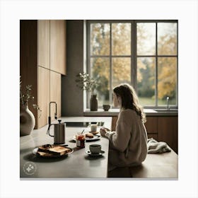 Girl In A Kitchen Canvas Print