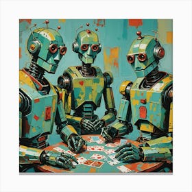 Robots Playing Cards Canvas Print