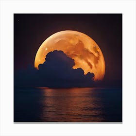 Celestial Moon, Astronomy, Realistic Full Moon, Moon behind Dark Clouds, Digital Art Print, Home Decor Canvas Print