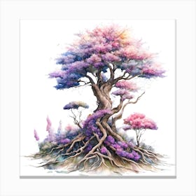 Purple Flower Tree With Unique Roots Canvas Print