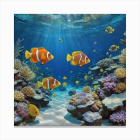 A Rainbow of Fish in the Deep Blue Clown Fish Canvas Print