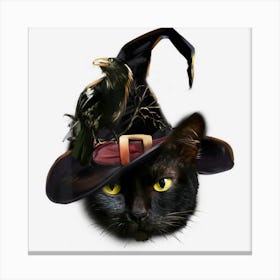 Halloween Black Cat Witchy Witch Hat Scary Halloween Cat Canvas Print