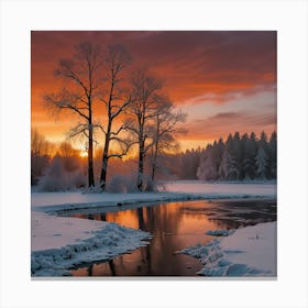 Sunset Over The River Canvas Print