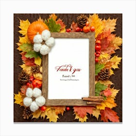 A Seasonal Thanksgiving Frame Design Featuring A Round Cotton Chaplet Layered With Autumn Leaves Ad (1) Canvas Print