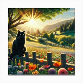 Ai Black Cat On Fence 2 Canvas Print