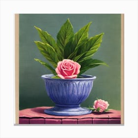 Rose In A Blue Vase Canvas Print