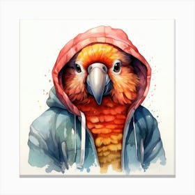 Watercolour Cartoon Parrot In A Hoodie 3 Canvas Print