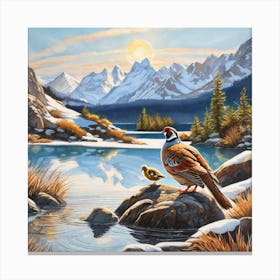 Pheasants By The Lake Canvas Print