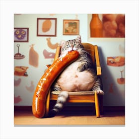 Cat Eating Massive Sausage 2 Canvas Print